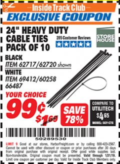 Harbor Freight ITC Coupon STOREHOUSE 24 IN. CABLE TIES, 10-PACK Lot No. 62720/66487 Expired: 1/31/19 - $0.99