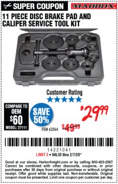 Harbor Freight Coupon 11 PIECE DISC BRAKE PAD AND CALIPER SERVICE TOOL KIT Lot No. 63264 Expired: 2/7/20 - $29.99