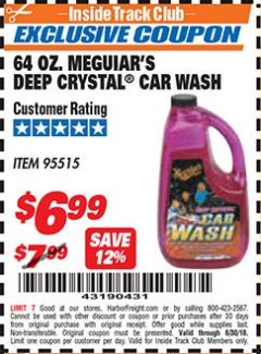 Harbor Freight ITC Coupon 64 OZ. MEGUIARS DEEP CRYSTAL CAR WASH Lot No. 95515 Expired: 6/30/18 - $6.99