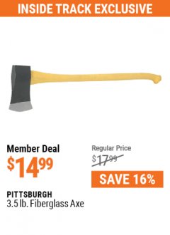 Harbor Freight ITC Coupon PITTSBURGH 3-1/2 LB. FIBERGLASS AXE Lot No. 93757 Expired: 5/31/21 - $14.99