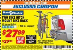 Harbor Freight ITC Coupon TWO BIKE HITCH MOUNT BIKE RACK Lot No. 60623/98019/64123/63924 Expired: 12/31/18 - $27.99
