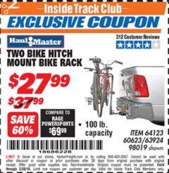 Harbor Freight ITC Coupon TWO BIKE HITCH MOUNT BIKE RACK Lot No. 60623/98019/64123/63924 Expired: 2/28/19 - $27.99