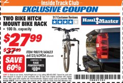 Harbor Freight ITC Coupon TWO BIKE HITCH MOUNT BIKE RACK Lot No. 60623/98019/64123/63924 Expired: 4/30/19 - $27.99