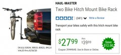 Harbor Freight Coupon TWO BIKE HITCH MOUNT BIKE RACK Lot No. 60623/98019/64123/63924 Expired: 6/30/20 - $27.99