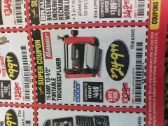 Harbor Freight Coupon BAUER 15 AMP 12 1/2" PORTABLE THICKNESS PLANER Lot No. 63445 Expired: 8/31/19 - $249.99