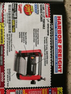 Harbor Freight Coupon BAUER 15 AMP 12 1/2" PORTABLE THICKNESS PLANER Lot No. 63445 Expired: 6/30/20 - $299.99