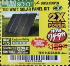 Harbor Freight Coupon THUNDERBOLT SOLAR 100 WATT AMORPHOUS SOLAR PANEL KIT Lot No. 63585 Expired: 9/5/18 - $149.99