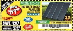 Harbor Freight Coupon THUNDERBOLT SOLAR 100 WATT AMORPHOUS SOLAR PANEL KIT Lot No. 63585 Expired: 9/1/18 - $149.99