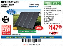 Harbor Freight Coupon THUNDERBOLT SOLAR 100 WATT AMORPHOUS SOLAR PANEL KIT Lot No. 63585 Expired: 8/5/18 - $147.99