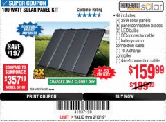 Harbor Freight Coupon THUNDERBOLT SOLAR 100 WATT AMORPHOUS SOLAR PANEL KIT Lot No. 63585 Expired: 2/10/19 - $159.99