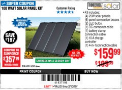 Harbor Freight Coupon THUNDERBOLT SOLAR 100 WATT AMORPHOUS SOLAR PANEL KIT Lot No. 63585 Expired: 2/10/19 - $159.99