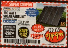 Harbor Freight Coupon THUNDERBOLT SOLAR 100 WATT AMORPHOUS SOLAR PANEL KIT Lot No. 63585 Expired: 7/31/19 - $149.99