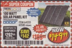 Harbor Freight Coupon THUNDERBOLT SOLAR 100 WATT AMORPHOUS SOLAR PANEL KIT Lot No. 63585 Expired: 7/31/19 - $149.99