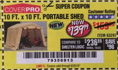 Harbor Freight Coupon COVERPRO 10 FT. X 10 FT. PORTABLE SHED Lot No. 63297 Expired: 6/26/18 - $139.99