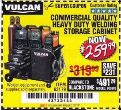 Harbor Freight Coupon VULCAN COMMERCIAL QUALITY HEAVY DUTY WELDING CABINET Lot No. 63179 Expired: 11/2/19 - $259.99
