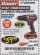 Harbor Freight Coupon BAUER 20 VOLT CORDLESS 1/2" COMPACT DRILL/DRIVER KIT Lot No. 63531 Expired: 3/1/18 - $59.99