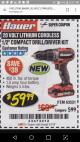 Harbor Freight Coupon BAUER 20 VOLT CORDLESS 1/2" COMPACT DRILL/DRIVER KIT Lot No. 63531 Expired: 3/31/18 - $59.99