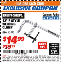 Harbor Freight ITC Coupon 12" F-STYLE WELDING CLAMP Lot No. 63512 Expired: 7/31/18 - $14.99