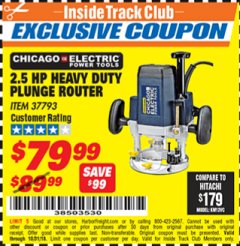 Harbor Freight ITC Coupon 2.5 HP HEAVY DUTY PLUNGE ROUTER Lot No. 37793 Expired: 10/31/18 - $79.99