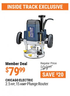 Harbor Freight ITC Coupon 2.5 HP HEAVY DUTY PLUNGE ROUTER Lot No. 37793 Expired: 4/29/21 - $79.99