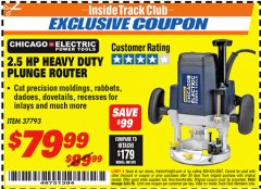 Harbor Freight ITC Coupon 2.5 HP HEAVY DUTY PLUNGE ROUTER Lot No. 37793 Expired: 8/31/18 - $79.99