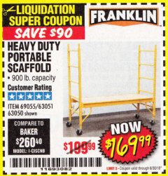 Harbor Freight Coupon HEAVY DUTY PORTABLE SCAFFOLD Lot No. 63050/63051/69055/98979 Expired: 6/30/18 - $169.99