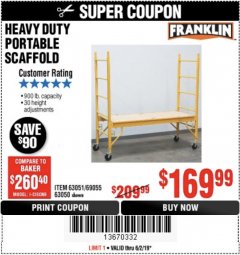 Harbor Freight Coupon HEAVY DUTY PORTABLE SCAFFOLD Lot No. 63050/63051/69055/98979 Expired: 5/2/19 - $1.69