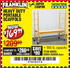 Harbor Freight Coupon HEAVY DUTY PORTABLE SCAFFOLD Lot No. 63050/63051/69055/98979 Expired: 6/30/20 - $169.99