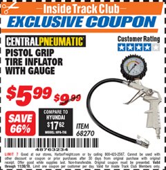 Harbor Freight ITC Coupon CENTRAL PNEUMATIC PISTOL GRIP TIRE INFLATOR WITH DIAL GAUGE Lot No. 68270 Expired: 11/30/18 - $5.99