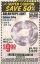 Harbor Freight Coupon SOLAR ROPE LIGHT Lot No. 69297, 56883 Expired: 9/30/15 - $9.99