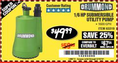 Harbor Freight Coupon 1/6 HP SUBMERSIBLE UTILITY PUMP Lot No. 63319 Expired: 5/19/18 - $49.99