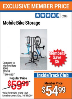 Harbor Freight ITC Coupon MOBILE BIKE STORAGE Lot No. 61231 Expired: 10/31/20 - $54.99