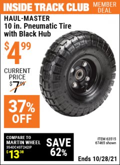 Harbor Freight ITC Coupon 10" PNEUMATIC TIRE WITH BLACK HUB Lot No. 63515/67465 Expired: 10/28/21 - $7.99