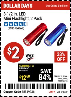 Harbor Freight Coupon 2 PIECE 3-1/2" 9 LED FLASHLIGHT Lot No. 62521/62566/69065/69112/97036 Expired: 9/4/22 - $2