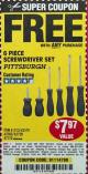 Harbor Freight FREE Coupon 6 PIECE SCREWDRIVER SET Lot No. 62570 Expired: 12/29/16 - FWP