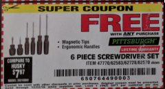 Harbor Freight FREE Coupon 6 PIECE SCREWDRIVER SET Lot No. 62570 Expired: 12/22/18 - FWP