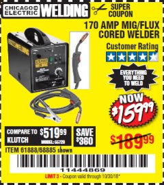 Harbor Freight Coupon 170 AMP MIG/FLUX WIRE FEED WELDER Lot No. 68885/61888 Expired: 10/30/18 - $159.99