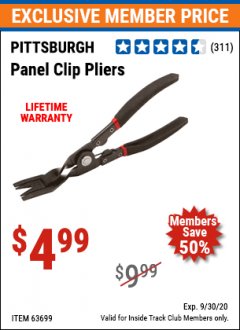 Harbor Freight ITC Coupon PANEL CLIP PLIERS Lot No. 63699/67399 Expired: 9/30/20 - $4.99
