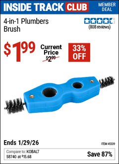 Harbor Freight ITC Coupon 4-IN-1 PLUMBERS BRUSH Lot No. 45339 Valid Thru: 1/29/26 - $1.99