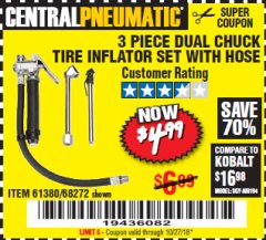 Harbor Freight Coupon DUAL CHUCK TIRE INFLATOR Lot No. 68272/61380 Expired: 10/27/18 - $4.99