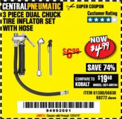 Harbor Freight Coupon DUAL CHUCK TIRE INFLATOR Lot No. 68272/61380 Expired: 12/24/19 - $4.99