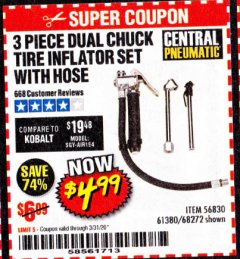 Harbor Freight Coupon DUAL CHUCK TIRE INFLATOR Lot No. 68272/61380 Expired: 3/31/20 - $4.99