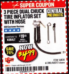 Harbor Freight Coupon DUAL CHUCK TIRE INFLATOR Lot No. 68272/61380 Expired: 3/31/20 - $4.99