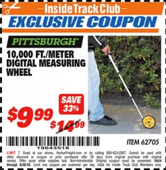 Harbor Freight ITC Coupon 10,000 FT. DIGITAL MEASURING WHEEL Lot No. 96136/62705 Expired: 9/30/18 - $9.99