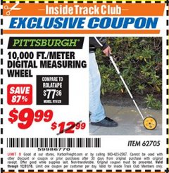 Harbor Freight ITC Coupon 10,000 FT. DIGITAL MEASURING WHEEL Lot No. 96136/62705 Expired: 12/31/18 - $9.99