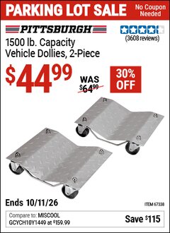 Harbor Freight Coupon PITTSBURGH 1500 LB. CAPACITY VEHICLE DOLLIES, 2-PIECE Lot No. 67338/60343 Expired: 10/11/26 - $44.99