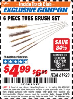 Harbor Freight ITC Coupon 6 PIECE TUBE BRUSH SET Lot No. 61923 Expired: 2/28/19 - $4.99