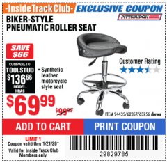 Harbor Freight ITC Coupon PITTSBURGH BIKER-STYLE PNEUMATIC ROLLER SEAT Lot No. 63756/62357 Expired: 1/21/20 - $69.99