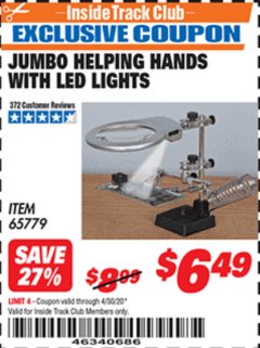 Harbor Freight ITC Coupon JUMBO HELPING HANDS WITH LED LIGHTS Lot No. 65779 Expired: 4/30/20 - $6.49