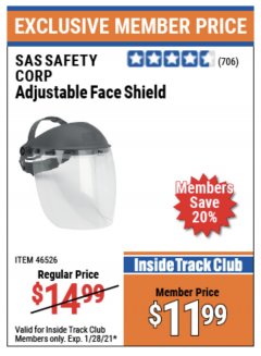 Harbor Freight ITC Coupon ADJUSTABLE FACE SHIELD Lot No. 46526 Expired: 1/28/21 - $11.99